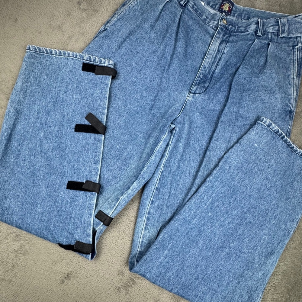Salty Dog Gant Pleated Jeans Mens 33x34 Blue Excellent Custom 1/1 Strapped Slit